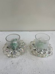 Vintage Glass Beaded Candle Holders With Tea Lights (4-piece Set)