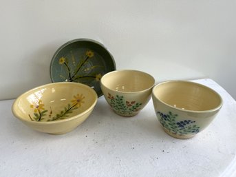 Vintage Poterie De Charly Cafe Au Lait Bowls & La Poterie D'Annecy Floral Bowls, Stamped (4-piece Set)