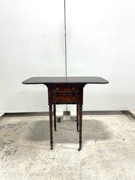 Vintage Wooden Drop-leaf Sewing Table With 2 Drawers