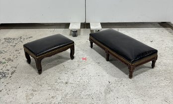 A Pair Of Vintage Leather Footrests With Nail Head Detailing.