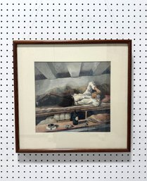 Framed Watercolor Painting Of Man Resting By Frank Sullivan (Signed)