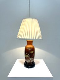 Vintage Burnt Orange Table Lamp With Floral Motifs