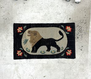 Hooked Lion Rug With Floral Motifs