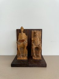 Vintage Hand-Carved Wooden Don Quixote & Sancho Panza Bookends (2-Piece Set)