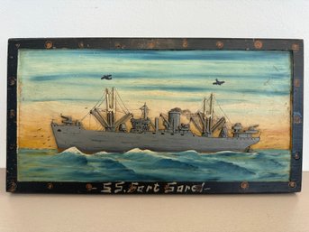 Vintage Carved Relief Painting Of S.s. Fort Sorel (unsigned)