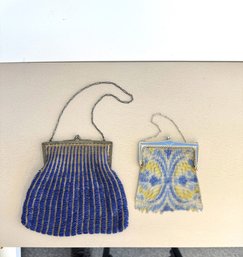 Vintage Scalloped Cobalt Beaded Purse And Whiting & Davis Mesh Bag (2-piece Set)