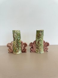 Vintage Majolica Squirrel Candleholders (set Of 2)