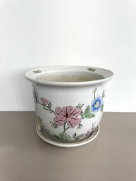 Vintage Floral Planter With Drip Tray (2-piece Set)