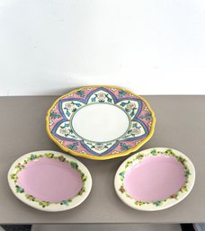 Grazia Deruta Hand Painted Plate & Twin Italian Ceramic Oval Plates (3-piece Set)