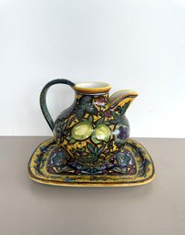 Hand Painted Italian Deruta Pitcher And Platter - Franco Mari (2-piece Set)