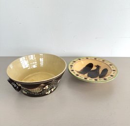 Vintage Poterie D'Evires Hand-painted Serving Bowl & Soup Bowl (2-piece Set)