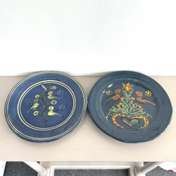 Vintage La Poterie D'Annecy Saint Jorioz Stoneware Bird Serving Plates, Stamped (2-piece Set)