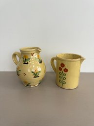 Vintage Yellow Hand Painted Ceramic Floral Pitcher & French Creamer (2-piece Set)