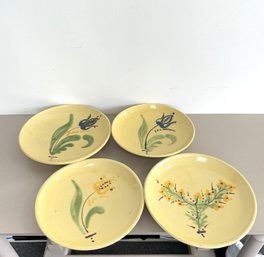 Vintage La Poterie D'Annecy Saint Jorioz Stoneware Floral Plates, Stamped (4-piece Set)