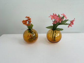 Pair Of Amber Glass Bud Vases