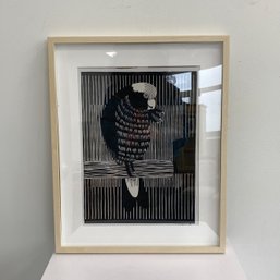 Framed Black & White Parrot In Natural Wood Frame