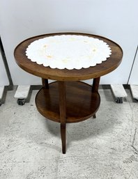 Vintage Italian Art Deco Inspired Tea Table With Daisy Doily (2-piece Set)