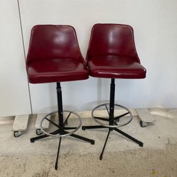 Pair Of Vintage Red Bar Stools #1