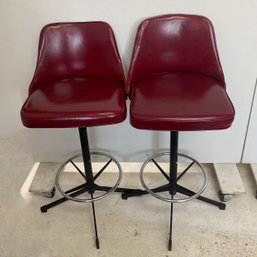 Pair Of Vintage Red Bar Stools #2