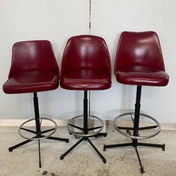 Trio Of Vintage Red Bar Stools