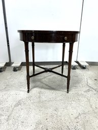 Vintage Mahogany Federal Style Side Table With Mahogany Association #184 Label & Floral Drawer Pulls