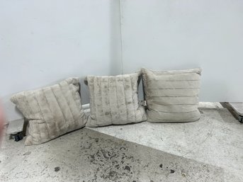 Trio Of 3 Faux Fur Cream Colored Pillows