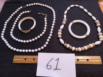 White And Goldtone Necklace/bracelet Sets