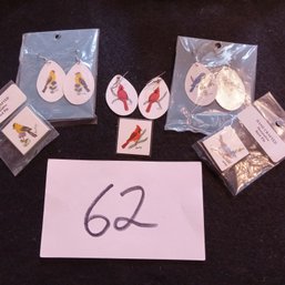 Hand Painted Bird Pin & Earring Sets On Cards