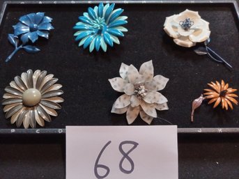 LARGE ENAMEL FLOWER BROOCHES