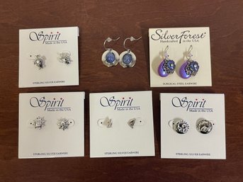 6 Pair Earrings Sterling Silver