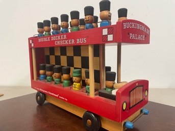 WOOD SCHOOLHOUSE CHECKER BUS TOY