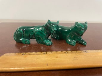 2 POLISHED MALACHITE ORE CARVINGS - CATS