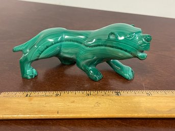 LARGE CARVED AND POLISHED MALACHITE CAT