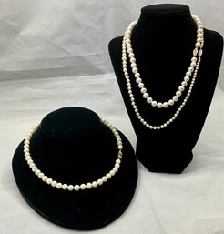 3x Cultured Pearl Necklaces Vintage, 14k Clasps