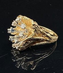 Amazing Custom 14K Diamond & Sapphire Yellow Gold Ring
