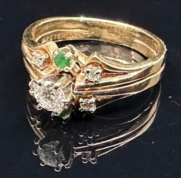 Fabulous Vintage 14K YG Diamond & Emerald Ring
