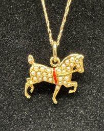 Sweet 10k Chain With 14k Seed Pearl Horse Charm Pendent