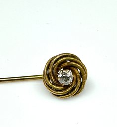 18k Antique Yellow Gold Diamond Stick Pin