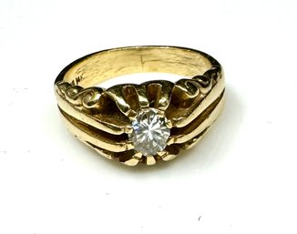 Vintage 14k Yellow Gold Diamond Solitaire Ring: HEAVY!