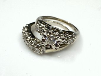Vintage 14k White Gold Bridal Wedding Ring Engagement Set