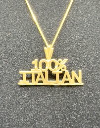 14k Yellow Gold Charm & Chain  - '100 Percent Italian' Ayyyyy! Ooooo!