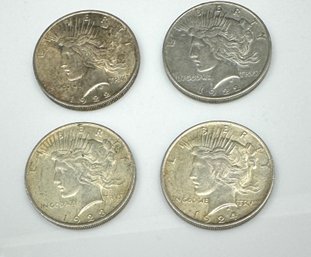 Four US Peace Silver Dollar Dollar Coins 1922-1924