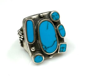 Large Southwest Native American Sterling Silver Turquoise Ring