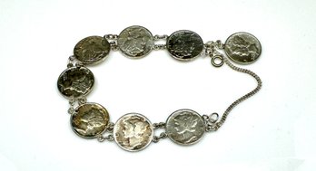 Fab Vintage Mercury Dime Bracelet, Sterling Mounts