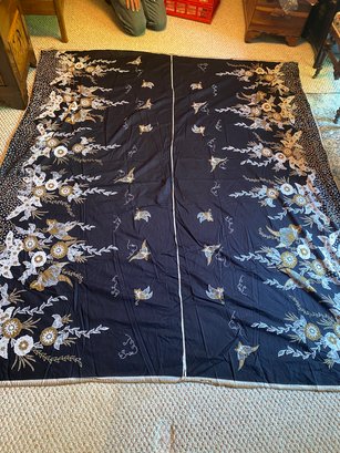 Textile Motif Batik Lightweight Black Floral Butterfly Fabric Tablecloth