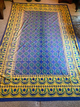 Vintage Yellow, Green, And Blue Midnight Tablecloth Made In India