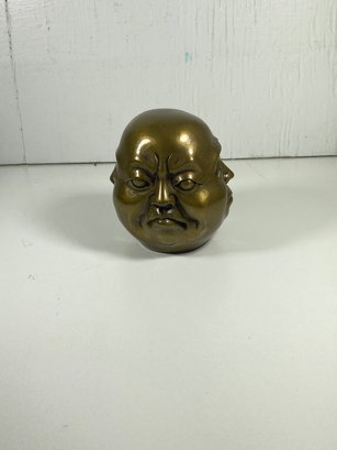 4 Face Man Brass Paperweight Figure Statue
