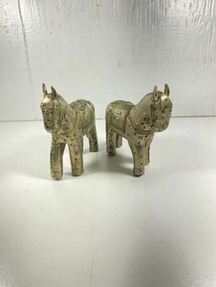 Set Of 2 Metal Wrapped Horse Figurines