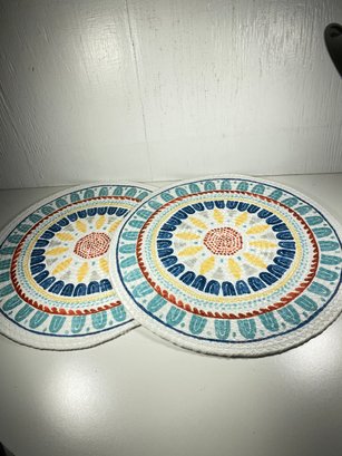 Set Of 2 Fabric Braided And Sewn White Sunflower Placemats