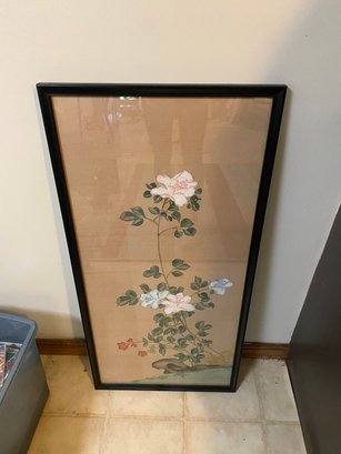 Flower Fabric (?) Framed Wall Hanging